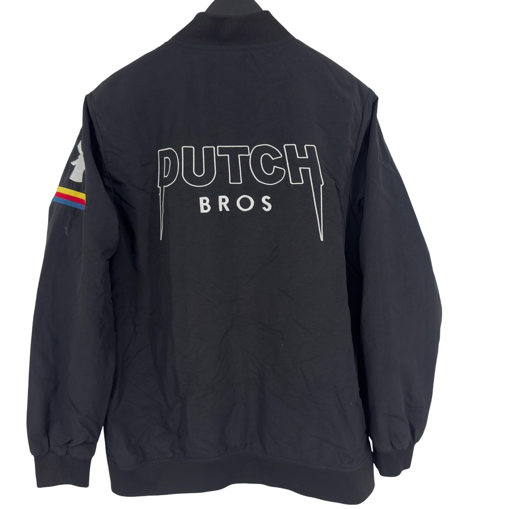 Dutch Bros Coffee Embroidered Bomber Jacket Black Windmill Logo Small